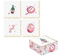 kate spade new york Decorative Paper Napkins with Holder, 52 Holiday Napkins, Disposable White Party Cocktail Napkins with 4 Festive Designs (Festive Party)