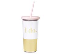 Kate Spade New York Gold/Blush Pink Bridal Insulated Tumbler with Reusable Silicone Straw, 20 Ounces, I Do (Gold)