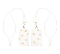 Kate Spade New York ID Badge Holder with Lanyard, Vegan Leather Slim Card Wallet, Name Tag Case for Work, School, or Travel, Gold Dot with Script