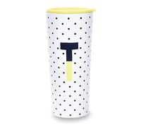 Kate Spade New York Insulated Stainless Steel Initial Tumbler, 24 Ounce Double Wall Travel Cup with Lid, T (Yellow)