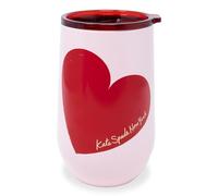 kate spade new york Insulated Stainless Steel Wine Tumbler, 16 Ounce Double Wall Tumbler, Pink Stemless Travel Cup with Lid, Sweet Hearts