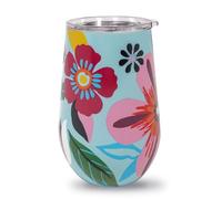 kate spade new york Insulated Stainless Steel Wine Tumbler, 16 Ounce Double Wall Tumbler, Pink Stemless Travel Cup with Lid, Safari Floral