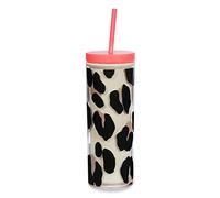 Kate Spade New York Insulated Tumbler with Reusable Silicone Straw, Leopard Print 20 Ounce Acrylic Travel Cup with Lid, Forest Feline