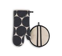 Kate Spade New York Joy Dot Oven Mitt & Pot Grabber 2-Pack Set, 7" x 13", 8" Round, Black/Beige