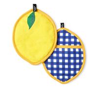 KATE SPADE NEW YORK Lemon Party and Spring Gingham Pot Holder 2-Pack Set, Heat Resistant, 100% Cotton, Navy Blue/Yellow, 7"x10"