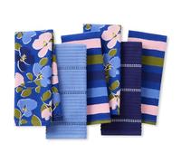 Kate Spade New York Painterly Bouquet & Bold Painterly Stripe Kitchen Towels 6-Pack Set, Absorbent 100% Cotton, Blue/Green/Rose, 17"X28"