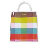 Kate Spade New York Portable Soft Cooler Lunch Bag with Silver Insulated Interior Lining and Storage Pocket, Rainbow Plaid