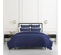 Kate Spade New York Scalloped Edge 3-Piece Full/Queen Quilt Bedding Set, 100% Cotton Reversible Cover, All Season Warmth Bedding, Machine Washable, Navy
