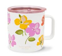 kate spade new york Stainless Steel Insulated Mug with Handle and Lid, 16 Ounce Double Wall Tumbler, Reusable Coffee Travel Mug for Hot and Cold Drinks (Spring Pansies)