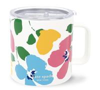 kate spade new york Stainless Steel Insulated Mug with Handle and Lid, 16 Ounce Double Wall Tumbler, Reusable Coffee Travel Mug for Hot and Cold Drinks (Painterly Bouquet)