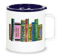 Kate Spade New York Stainless Steel Travel Mug with Handle and Lid, 16 Ounce Coffee Tumbler, Double Wall Insulated Cup, Bookshelf