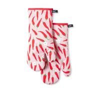 Kate Spade New YorkHot Hot Hot Peppers Oven Mitt 2-Pack Set, Heat Resistant, 100% Cotton, Red/Pink, 7"x13"