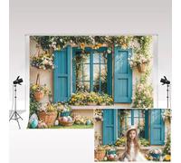 Kate Spring Easter Photography Backdrop 2.2x1.5m/7x5ft Green Plants Grassland Window Flowers Egg Rabbit Decor Bunny Baby Kids Birthday Portrait Photo Background Studio
