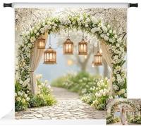 Kate Spring Photography Backdrops Arch Floral Backdrop White Flower Bloom Photo Background, 10x10ft
