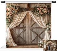 Kate Spring Romantic Flower Arch Barn Doors Cream Drapes Backdrop Photo Background Studio Props,10x10ft
