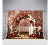 Kate Valentine's Day Backdrops 6.5x6.5ft/2x2m Heart Backdrop for Photography Valentines Day Outdoor Natural Scenery White Fence Flowers Background Party Decor Photo Booth Prop