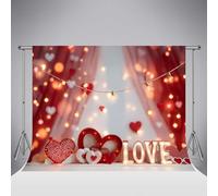 Kate Valentine's Day Love Lights Photography Backdrop 10x8ft/3x2.5m LOVE Letters Portrait Background String Lights Red Curtains Wedding Bridal Shower Backdrops Photo Booth Props