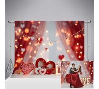 Kate Valentine's Day Love Lights Photography Backdrop 7x5ft/2.2x1.5m LOVE Letters Portrait Background String Lights Red Curtains Wedding Bridal Shower Backdrops Photo Booth Props