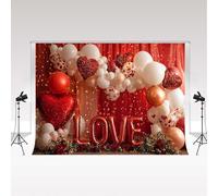 Kate Valentine's Day Photography Backdrop 3x2.5m/10x8ft Red Heart Balloons LOVE Lights Roses Girl Birthday Adult Romance Party Decoration Banner Family Portrait Photo Background