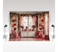 Kate Valentine's Day Photography Backdrop 3x2m/10x6.5ft Roses Floral Window Heart Shelves Gifts Girl Birthday Party Decoration Banner Family Portrait Photo Background