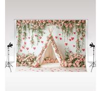 Kate Valentine's Day Photography Backdrop 3x3m/10x10ft Rose Garden Floral Teepee Pink Roses Hearts Girl Birthday Party Decoration Banner Family Portrait Photo Background