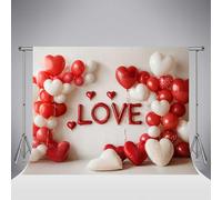 Kate Valentine's Day Red White Balloons Heart Photography Backdrop 8x8ft/2.5x2.5m LOVE Letter Beige Walls Birthday Party Decor Wedding Bridal Shower Background Photo Studio