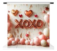 Kate Valentine's XOXO Pink Heart Balloons White Wall Backdrop Photo Background Studio Props,10x10ft