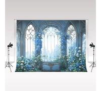 Kate Wedding Photography Backdrop Window Flowers Scene 2.2x1.5m/7x5ft Blue Photo Shooting Backgrounds Spring Romantic Church Wedding Photo Booth