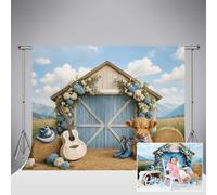 Kate Western Cowboy Photography Backdrop 10x10ft/3x3m Highland Cow Haystack Guitar Rustic Barn Background for Birthday Party Cowgirl Themed Photoshoot, Country Farm Studio Decor Banner