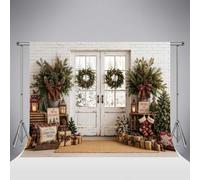 Kate White Door Wreath Backdrop 10x8ft/3x2.5m Christmas Holiday Scene Party | o Photo Party wall background for portraits baby shower wedding events and photo booth