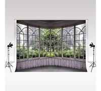 Kate Window Scenery Photo Backdrop 2.2x1.5m/7x5ft Spring Forest Fairy Photo Studio Background for Photography Wedding Parties Decoration Photo Studio Props Castle French Windows Photo Booth