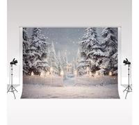 Kate Winter Christmas Forest Photography Backdrops 2.2x1.5m/7x5ft White Fence House Snow Bokeh Pine Forest Adult Kids Family Portrait Photocall Decorative Background Photo Studio