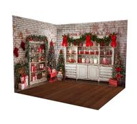 Kate Winter Christmas Tree Photography Backdrop Room Set White Cabinet Candy Jar Brown Floor Xmas Decoration Background Photo Studio(8ftx8ft&10ftx8ft&8ftx10ft)
