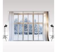 Kate Winter Snow Landcape Window Photo Backdrop 3x3m/10x10ft Christmas Tree Photo Studio Background for Photography Xmas Party Decoration Family Photo Shooting Studio Props Santa Event Decoration