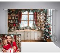 Kate Winter Window Photography Backdrop 2.2x1.5m/7x5ft Christmas Forest Cabinet Kitchen Wooden Floor Backdrops Family Portrait Background Photo Studio Photocall