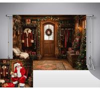 Kate Xmas Photography Backdrops 2.2x1.5m/7x5ft Winter Christmas Tree Santa's Cabin Vintage Carpet Wooden Floor Door Backdrop Baby Kids Birthday Family Portrait Photo Background