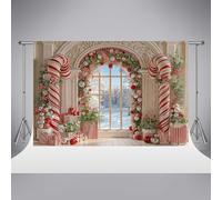 Kate Xmas Snowy Streets Arch Photography Backdrops 6.5x6.5ft/2x2m Christmas Candy Canes Portrait Photo Background Studio Holiday Family Party Photo Backdrop