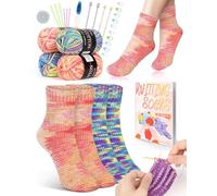 Katech Beginner Knitting Kit for Adults, 4 Pcs Socks Yarn Knitting Kit with Step by Step Instruction and 4 Knitting Needles, Knitting Starter Kit for Learn to Knit Craft Kits Gift