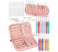 Katech Crochet Hook Set with Case Include 26 Size Crochet Needles-Crochet Hook Case with Extra Long Crochet Hooks Kit for Beginners Adults Kids-Soft Grip Handle-Portable Crochet Hook Case
