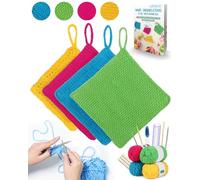 Katech Knitting Kit for Beginners - Learn to Knit Dishcloth - Adults & Kids Knitting Kit with Knitting Book, Needles, Yarn, Yarn Needle, Craft Kits Gift (Beginner to Expert)