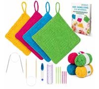 Katech Knitting Kit for Beginners - Learn to Knit Dishcloth - Adults & Kids Knitting Kit with Knitting Book, Needles, Yarn, Yarn Needle, Craft Kits Gift (Beginner to Expert)