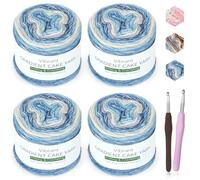 Katech Ombré Yarn for Crocheting-Gradient Cake Yarn-4x100g 60% Cotton 30% Acrylic 10% Wool-Ombré Multicolor Soft Rainbow Cotton Crochet Yarn for Scarves, Shawls, Blankets and Garments(G)