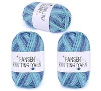 Katech Sparkle Ombre Yarn for Crocheting-3 Pack of 100g/3.53oz-#4 Medium-Glitter Rainbow Yarn for Crocheting, Durable Gradient Hollow Crochet Yarns for Bag, Carpet, Cushion, Doll, Dishcloth(Blue)