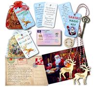 KateCreate Magical Reindeer Food bags with Wooden Charm, Plastic Santa's Lost Flying Licence + POSTCARD, Santa's Lost Button, Santa's Magic Key (Violet)