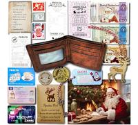 KateCreate Santa's Lost Wallet Set for Kids, Secret Santa Gift, Money, Flying Licence, Paying Card, Mrs Clauses Photo, North Pole Stamps, Reindeer Food, Magic Key, Receipts and More. Wallet Included.