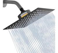 Katezon Filtered Shower Head, High Pressure Showerhead with Filter for Hard Water Remove Chlorine and Harmful Substances, 25 cm Square Rainfall Shower Head (Black)