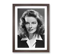 Katharine Hepburn Modern Framed Print | A4 Walnut Framed Wall Art | Ready to Hang | Modern Nature Picture | Living Room Bedroom Lounge Office