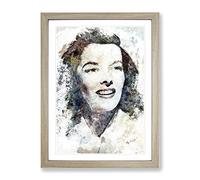 Katherine Hepburn In Abstract Modern Art Framed Wall Art Print, Ready to Hang Picture for Living Room Bedroom Home Office Décor, Oak A4 (34 x 25 cm)