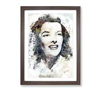 Katherine Hepburn In Abstract Modern Art Framed Wall Art Print, Ready to Hang Picture for Living Room Bedroom Home Office Décor, Walnut A3 (34 x 46 cm)