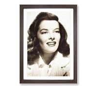 Katherine Hepburn Sepia Framed Print | A2 Walnut Framed Wall Art | Ready to Hang | Modern Nature Picture | Living Room Bedroom Lounge Office